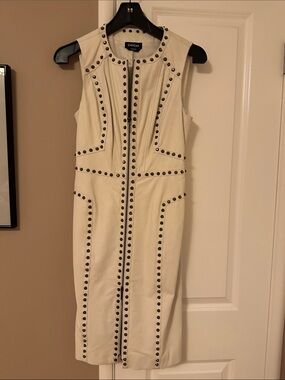 Vintage bebe Ivory Sleeveless Studded leather Midi Dress